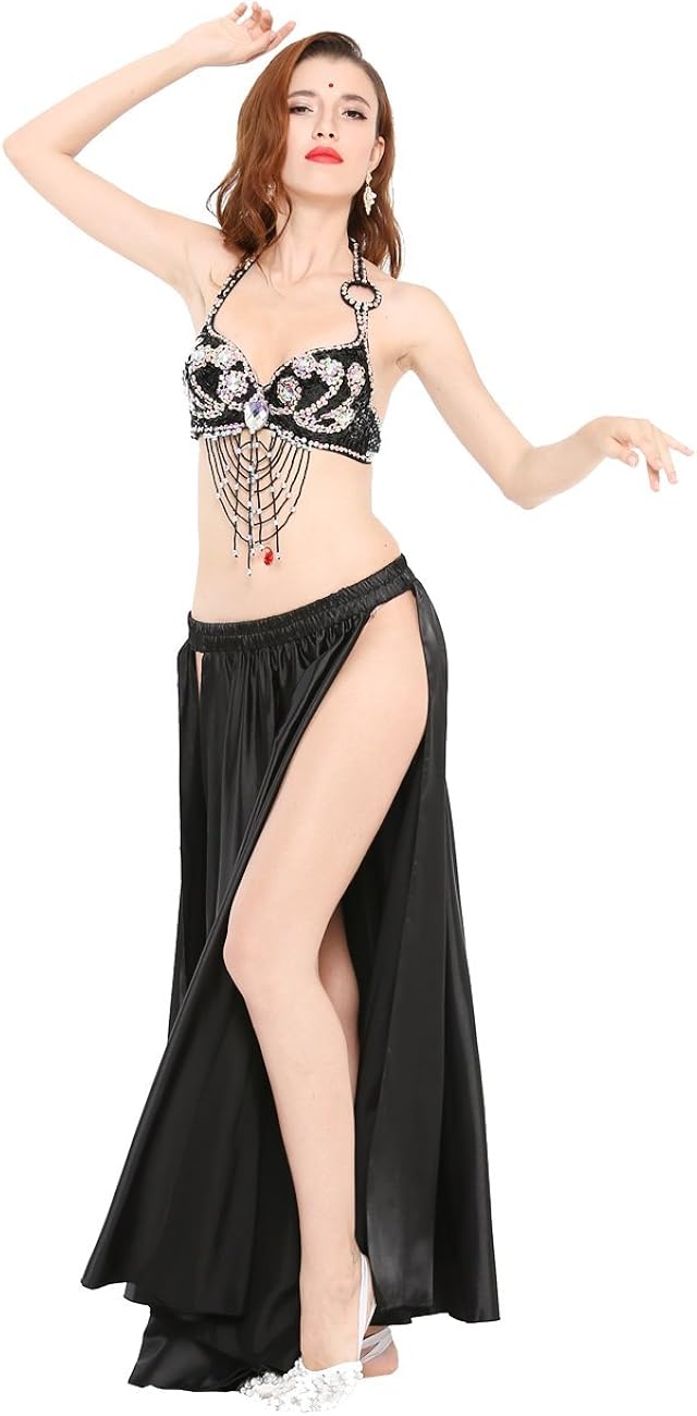 Dance Fairy Satin High Split Midi Skirt(no Belt),Black: Clothing