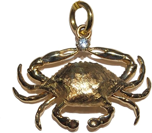 14k Gold Crab Pendant Holding Diamond Jewelry