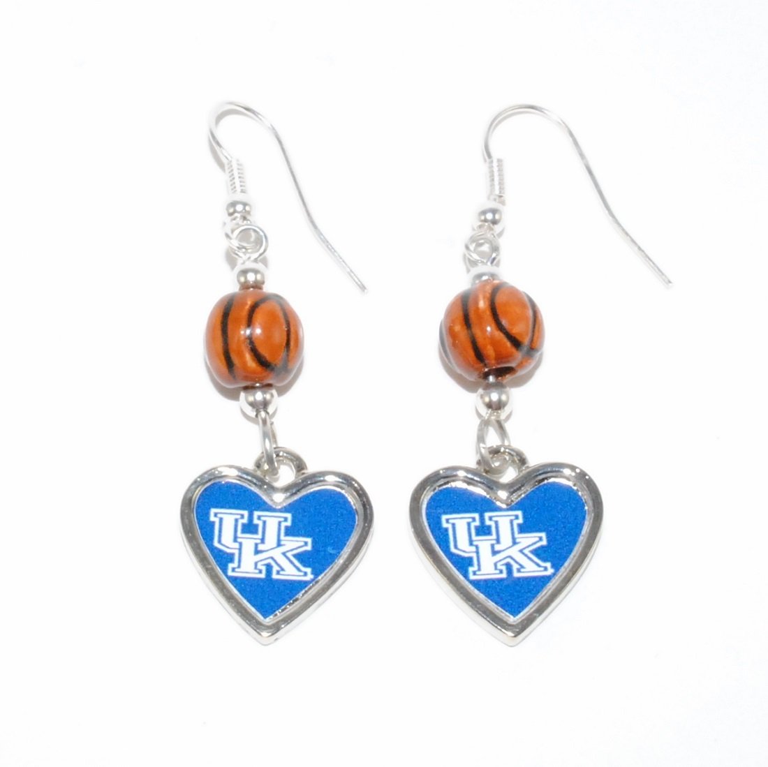 FTH NCAA Kentucky Basketball Earrings Featuring a Basketball Bead and a Kentucky Heart Shaped Logo Charm