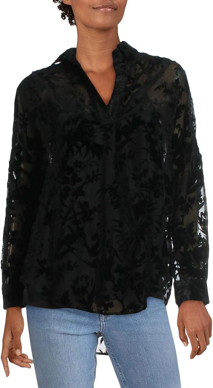French Connection Womens Button Down Velvet Blouse at Amazon Womenâs Clothing store