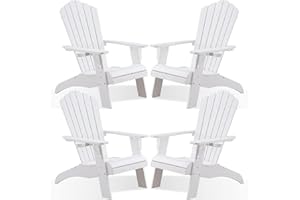 Psilvam Adirondack Chair, Oversized Poly Lumber Fire Pit Chair with Cup Holder, 350Lbs Support Patio Chairs for Garden, Weather Resistant Outdoors Seating, Relaxing Gift for Father & Mother (4,White)