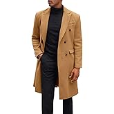 Yousify Mens Double Breasted Trench Coat Notched Lapel Mid Long Peacoat Winter Casual Business Overcoat
