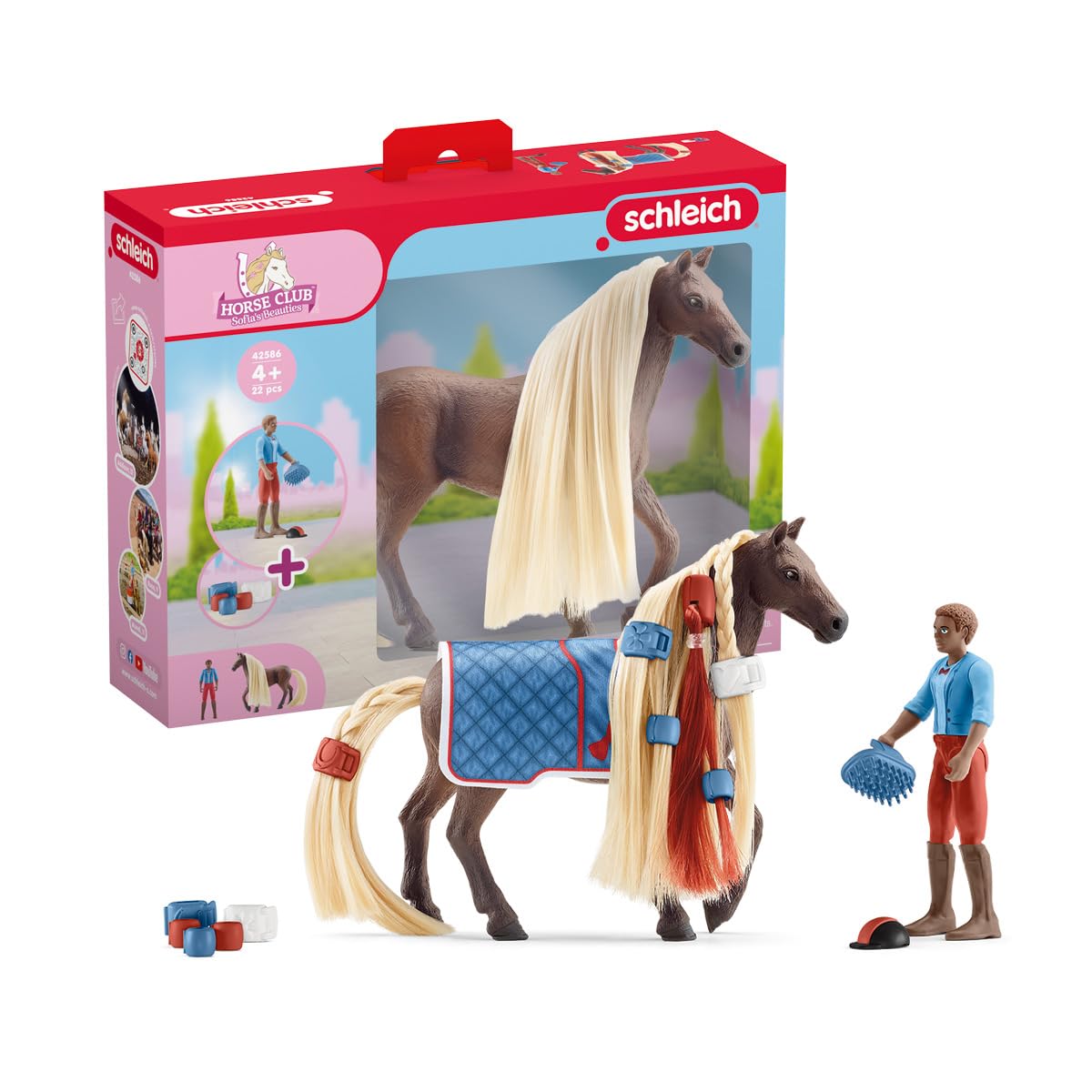 SCHLEICH HORSE CLUB 42586 Sofia's Beauties Pferde Styling Spielset mit Figuren - 18-Teiliges Dream Horse Pferdespielzeugset mit Leo und Rocky, Pferd mit Mähne, Pferde Spielzeug ab 4