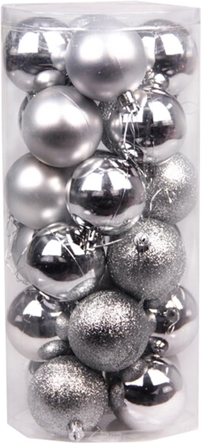 Amazon Co Jp Km クリスマスオーナメント プラスチックボール 3 1インチ 24個パック 3 1 Inches シルバー ホーム キッチン