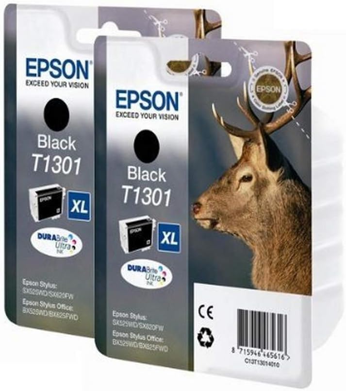 Epson T1301 Black Ink Cartridge 2 Pack - Genuine Epson
