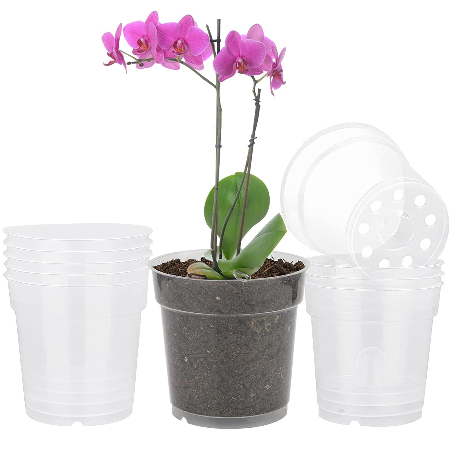 TSKDKIT 10pcs Clear Flower Pots Transparent Plant Pot Small Plastic Nursery Pots Planters 11.5cm Plastic Plant Seed Pot with Hole, Orchid Plant Pot for Indoor Outdoor Garden Balcony etc