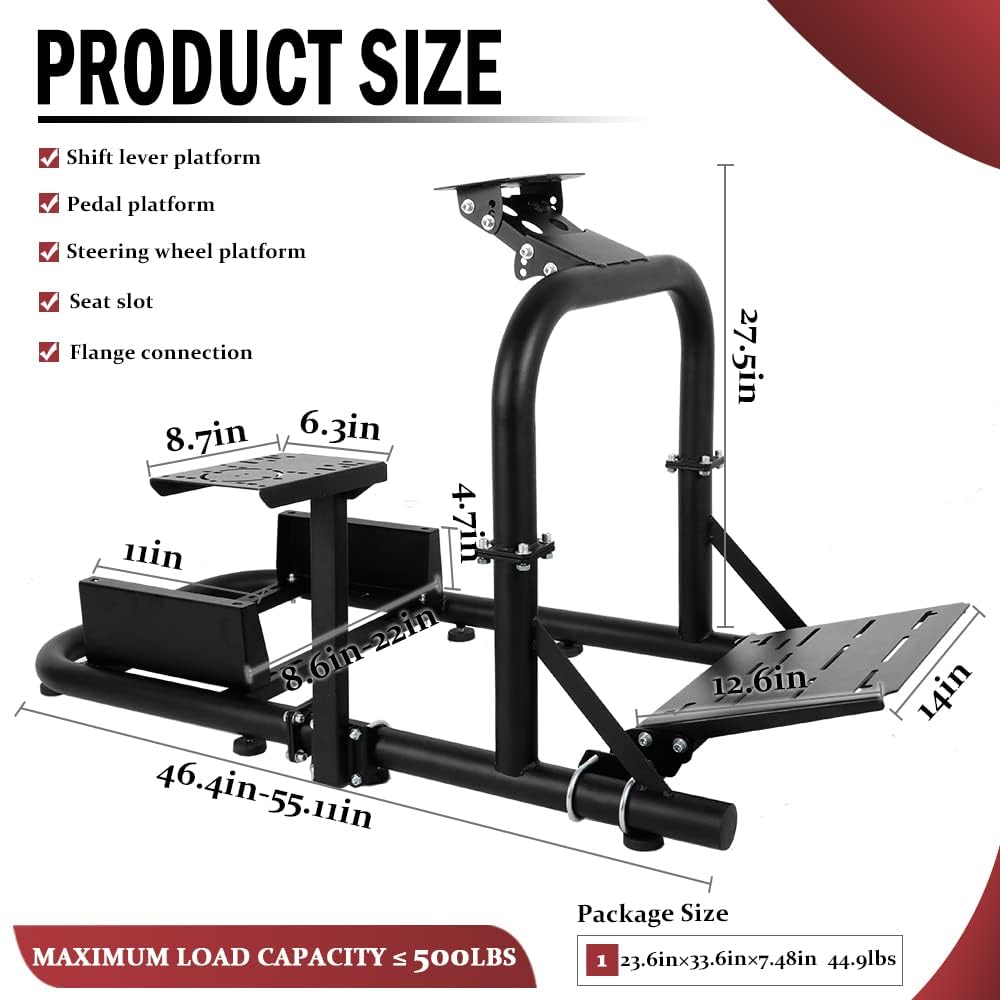 Supllueer Racing Simulator Cockpit Upright Stable fit for Logitech,Thrustmaster,Fanatec, G27 G29 G920 G923 T300RS F458 T500R, 50mm Round Tube Racing Wheel Stand without Wheel Pedal Shifter Seat