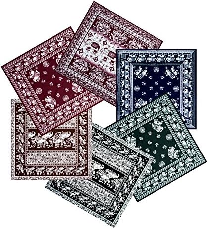 6 Pcs Elephant Bandana, Head Wraps Bandana 21"x21" By MCnon Cotton Paisley Biker Sport .