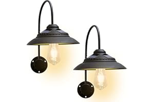 Goodeco Solar Barn Lights for Outside - Waterproof Motion Sensor Outdoor Lights with Clear Glass LED Edison Bulbs, 2 Lighting Modes & 3 Solar Panels. Rustic Vintage Wall Light Fixture, Black (2 Pack)