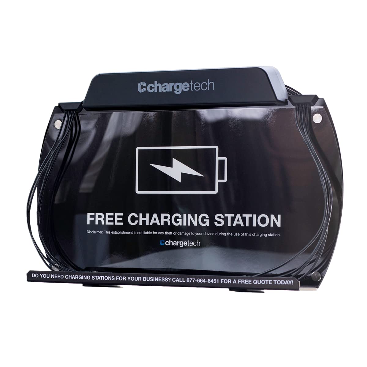 ChargeTech Wall Mounted Mobile Device Charging Station with 4 Apple Compatible Lightning Cables and 4 Android Compatible USB Type-C Cables (Cell Phones, Tablets, Watches)