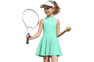 MODAFANS Girls Tennis Golf Dress Sleeveless Athletic Half Zipper Outfits with Shorts Aged 4-13Year