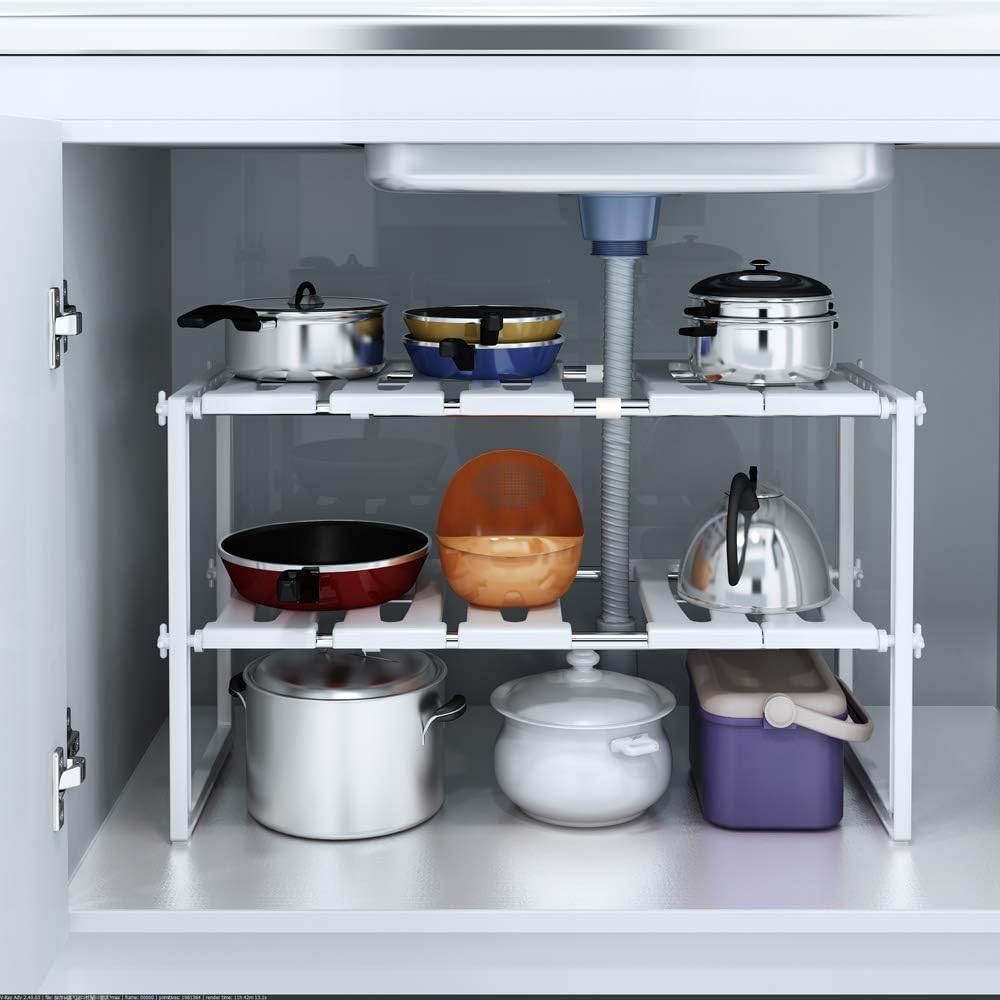 Under-Sink Organizers Rack, 2 Tier Adjustable & Expandable Shelf Storage Organizer Cabinets for Kitchen Bathroom Storage Rack
