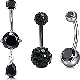 QWALIT Dangle Belly Button Ring Surgical Steel Hypoallergenic Silver Gold Belly Ring for Women Dangly Navel Piercing Jewelry Dangling Pink Blue Black Navel Rings for Women