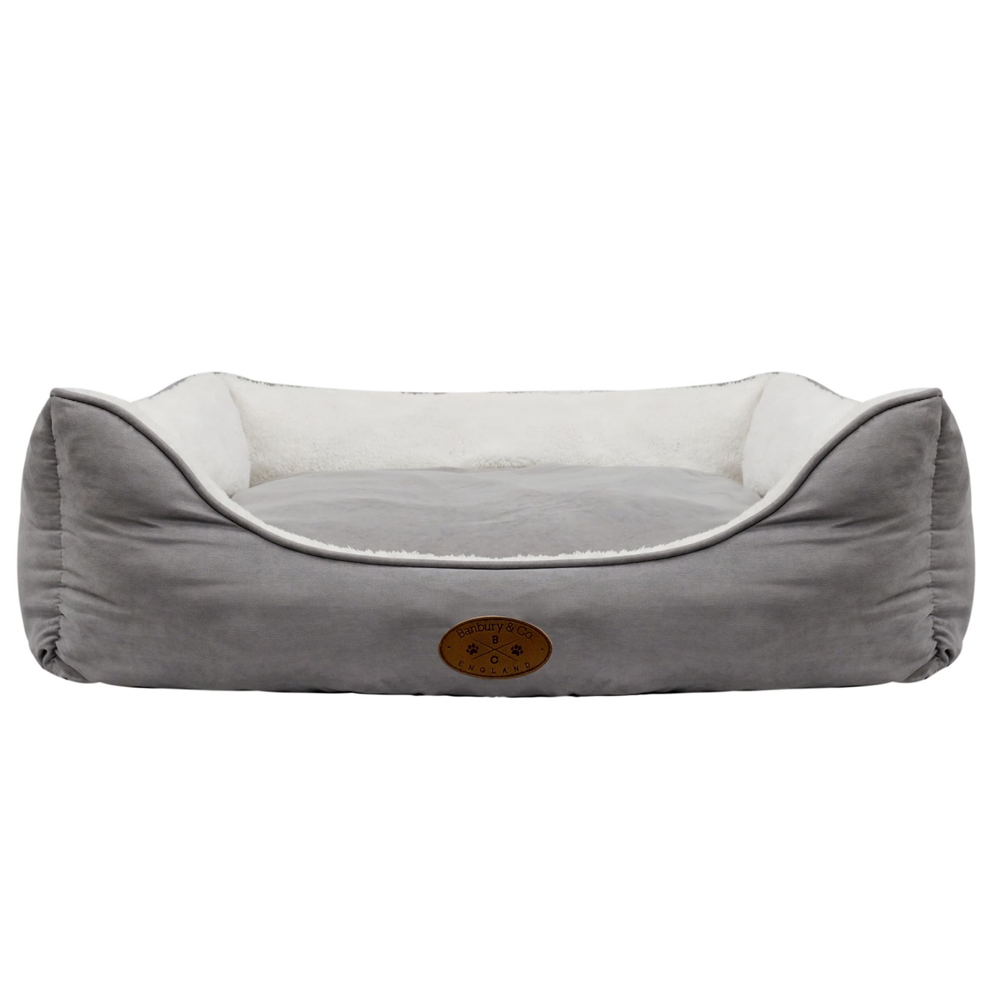 Banbury & Co Medium Sofa Dog Bed | Grey Faux Suede Design | Reversible Washable Cushion | Soft Raised Sides for Comfort & Support | Durable Stylish Pet Bed for Medium Breeds | 80x65x25cm