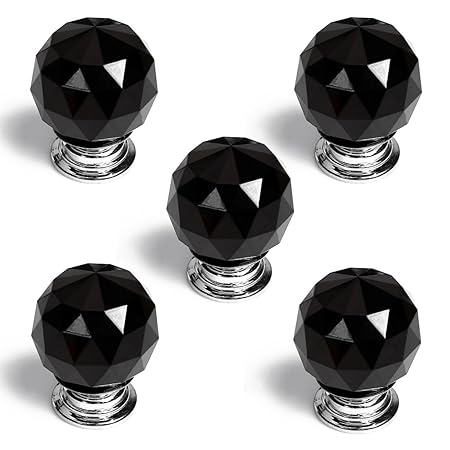 Revesun 8pcs Lot Diameter 40mm Black Crystal Glass Door Knobs