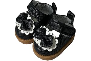 QIXINGWISE Mini Mary Jane PU Leather Doll Shoes with Bow Decor Compatible for 15cm 17cm Doll, Cute Doll Clothes & Outfit Accessories Suitable for 6.7 Inches Dolls (1 Pair - Black)