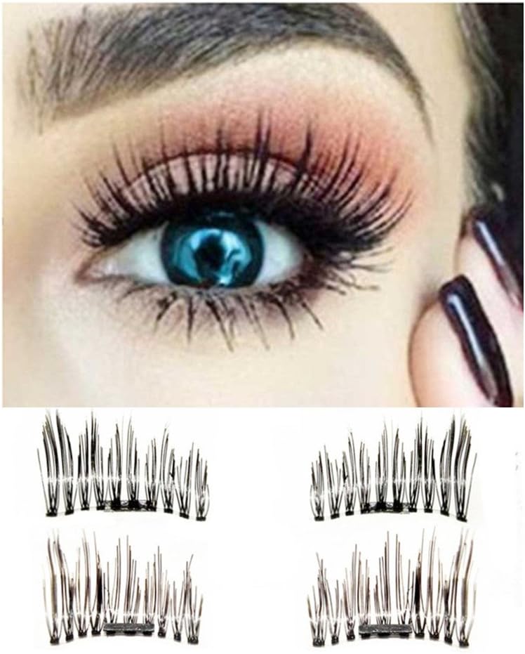 Runhome Reusable Magnetic 3D Fake Eyelashes, NO GLUE NEEDED Ultra Thin Natural Look False Eyelashes Extension, Easy to apply 0.2mm Magnet Fiber Eye Lashes with Nice Case 1 Pair/4PCS (1 Pair, Type 03)