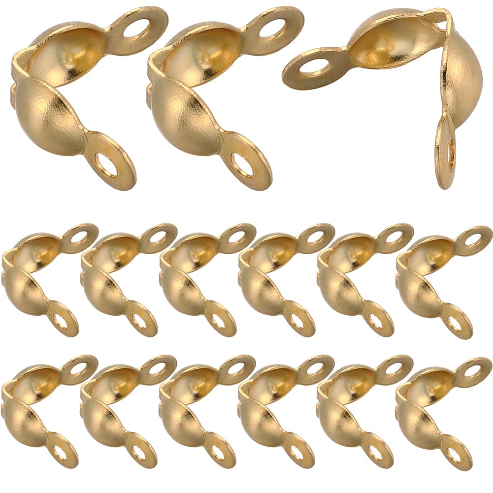 SUNNYCLUE 1 Box 240Pcs Real 18K Gold Plated Beads Tip Knot Cover 304 Stainless Steel Beads Tips Beads Stoppers Knot Cover Beads Open Crimp Beads Tips Knot Covers for jewellery Making Accessories