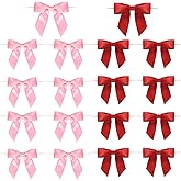 Haakong 50 Pcs Twist Tie Bows for Treat Bags Satin Ribbon for Crafts Party Favors Wedding Baby Shower Decor (Red and Pink)
