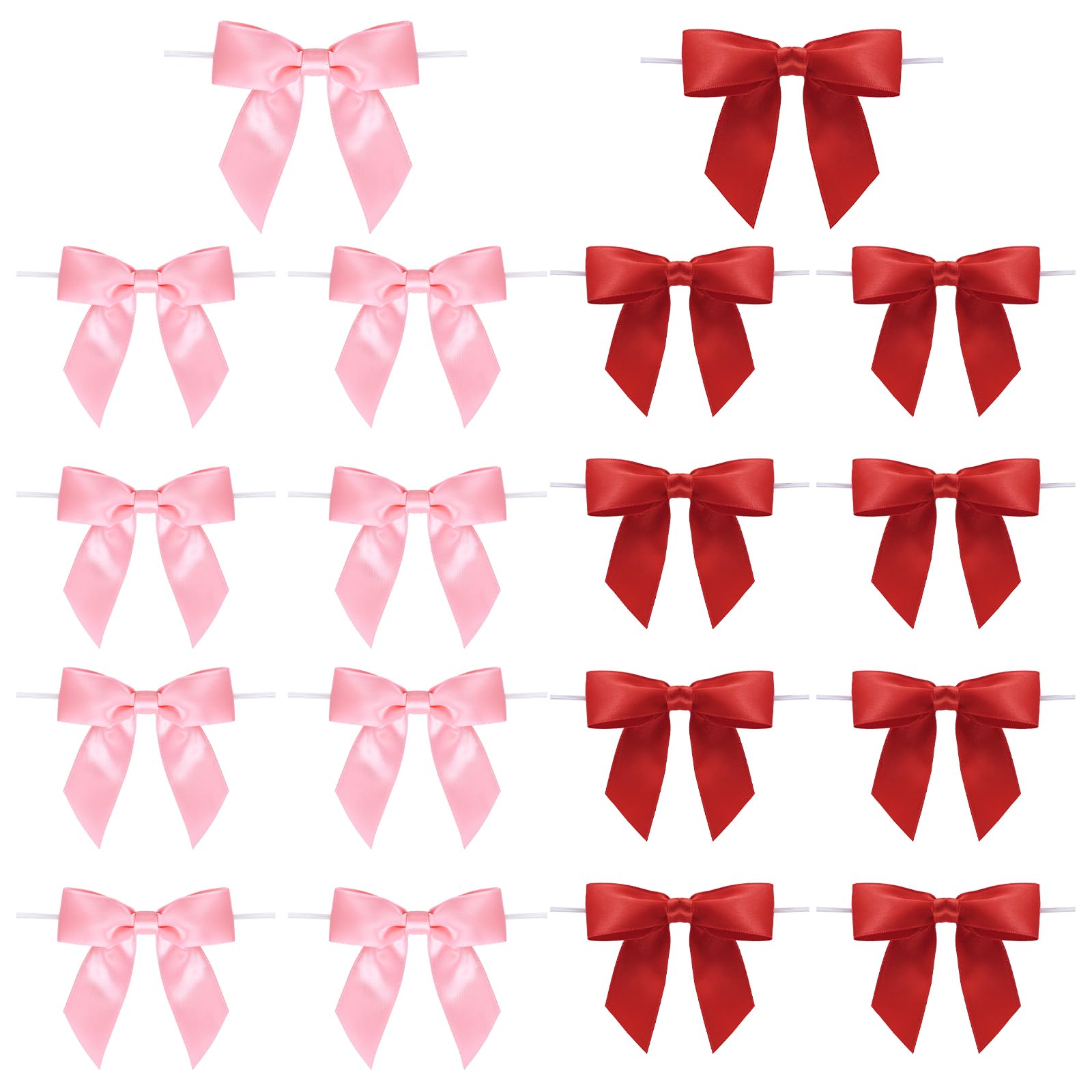 Photo 1 of Haakong 50 Pcs Twist Tie Bows for Treat Bags Satin Ribbon for Crafts Party Favors Wedding Baby Shower Decor (Red and Pink)