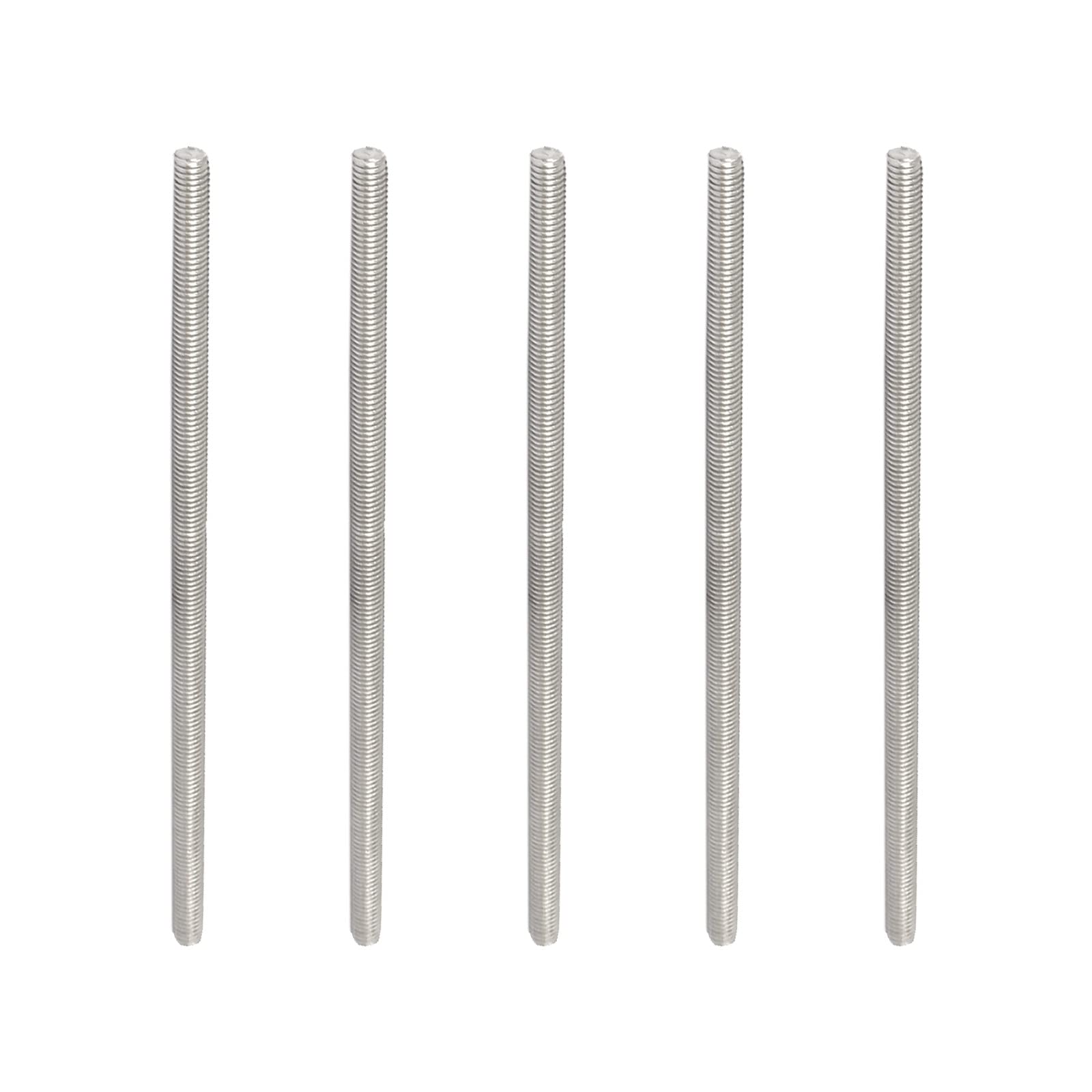 Rebower Fully Threaded Rod 304 Stainless Steel Rod Bar Studs, [for Clamps and U-Bolts] - M5 x 130mm Male Threaded /Silver/5Pack