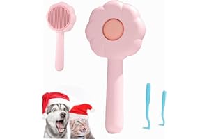 AESALUTOY Pet Grooming and Shedding Brush for Cats, Dogs, and Bunnies - Easy to Remove Loose Undercoat, Massaging Tool for Long and Short Hair (Pink Flower)