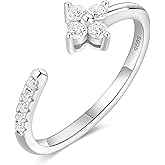 Monkton 1.8mm S925 Sterling Silver Stackable Ring for Women Open Adjustable Flower Cubic Zirconia Anniversay Ring Dainty CZ Eternity Band Size 4-11