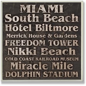 Stupell Home Décor Miami Landmarks Square Wall Plaque, 12 x 0.5 x 12, Proudly Made in USA