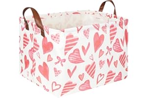 FXOCSHE Rectangular Pink Valentine's Day Gift Basket,nursery laundry basket,Pink girls gift basket,kids toy storage Bin, Love Heart Room Decor for Home,Shelf Baskets(Love Heart)