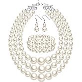 Haysandy 1920s Pearl Necklace for Women Costume Jewelry Set Faux Pearl Necklace Bracelet Earring for Party Wedding Gift