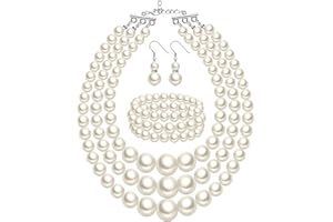 Haysandy 1920s Pearl Necklace for Women Costume Jewelry Set Faux Pearl Necklace Bracelet Earring for Party Wedding Gift