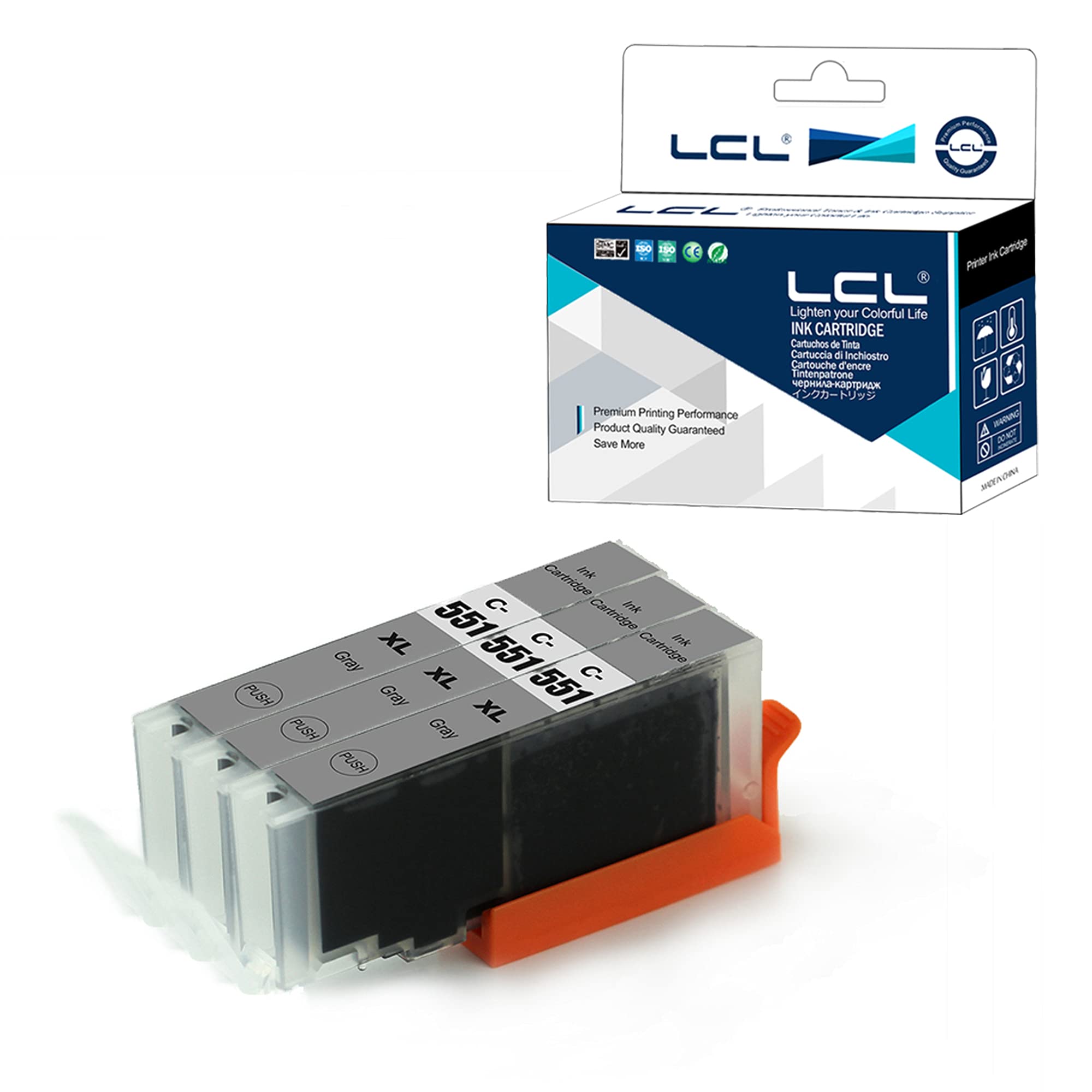 LCL Compatible Ink Cartridge CLI-551 CLI-551XL CLI-551XLGY (3 Grey) Replacement for Canon PIXMA MG5450 MG5550 MG5650 MG6350 MG6450 MG6650 MG7150 MG7550 Ip7250 MX925 MX725 IX6850 IP8750 MX920 IP7200