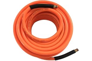 SANFU 3/8”ID x 25ft PVC Reinforced Air Compressor Hose, Heavy Duty Durable With Double 1/4”MNPT Industrial Brass Ending Black Bend Restrictor, Orange(25’)