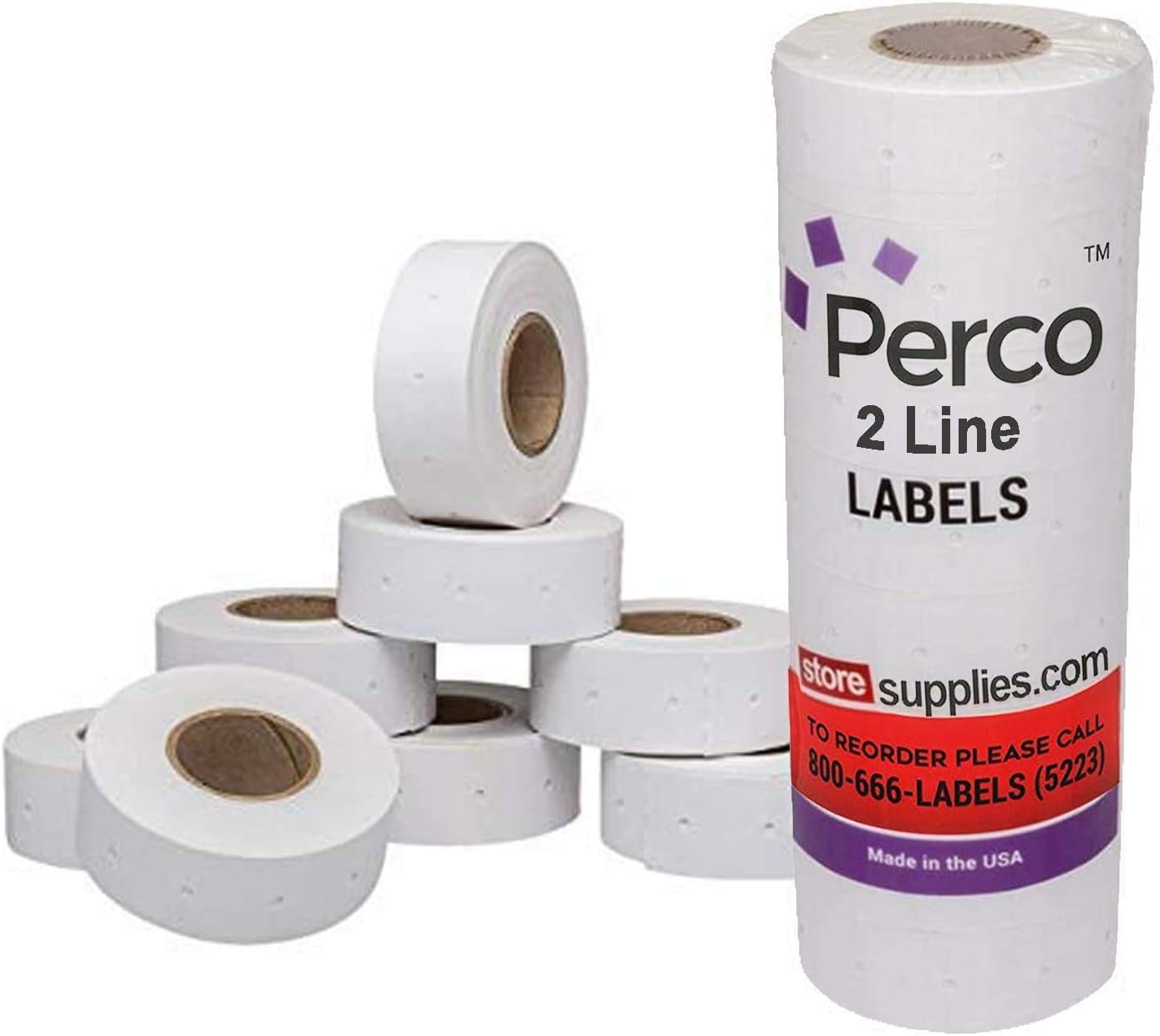 White Labels for Perco 2 Line Labeler Gun - 1 Sleeve, 6, 000 Labels- with Bonus Ink Roll : Office Products