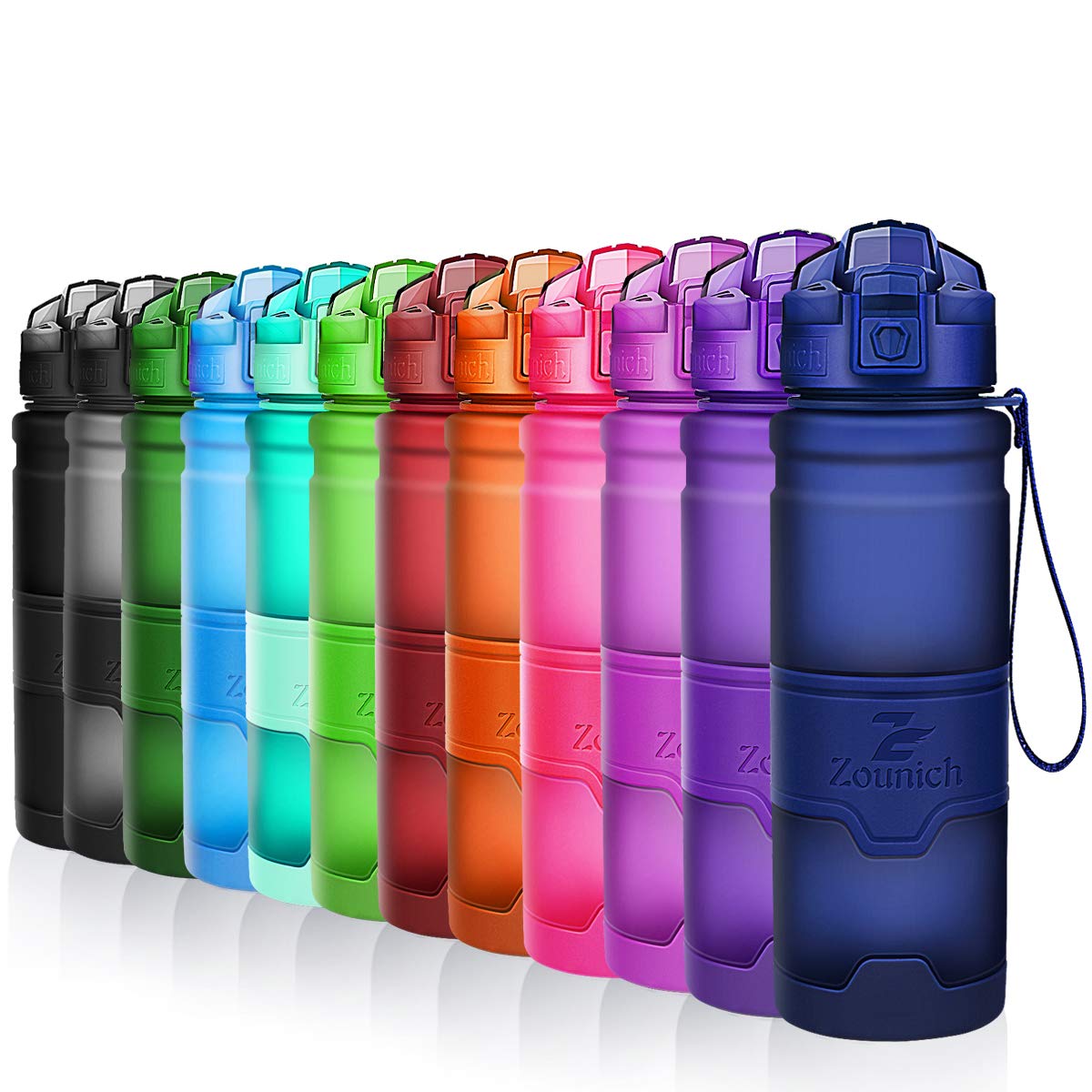 Zounich Best Sports Water Bottle Leak Proof 1L/700ml/500ml/400ml BPA Free Tritan Drink Bottles|Kids,Adults,Gym,School,Sport,Cycling| with Times to Drink & Fruit Infuser Filter & Lock Cover| Reusable