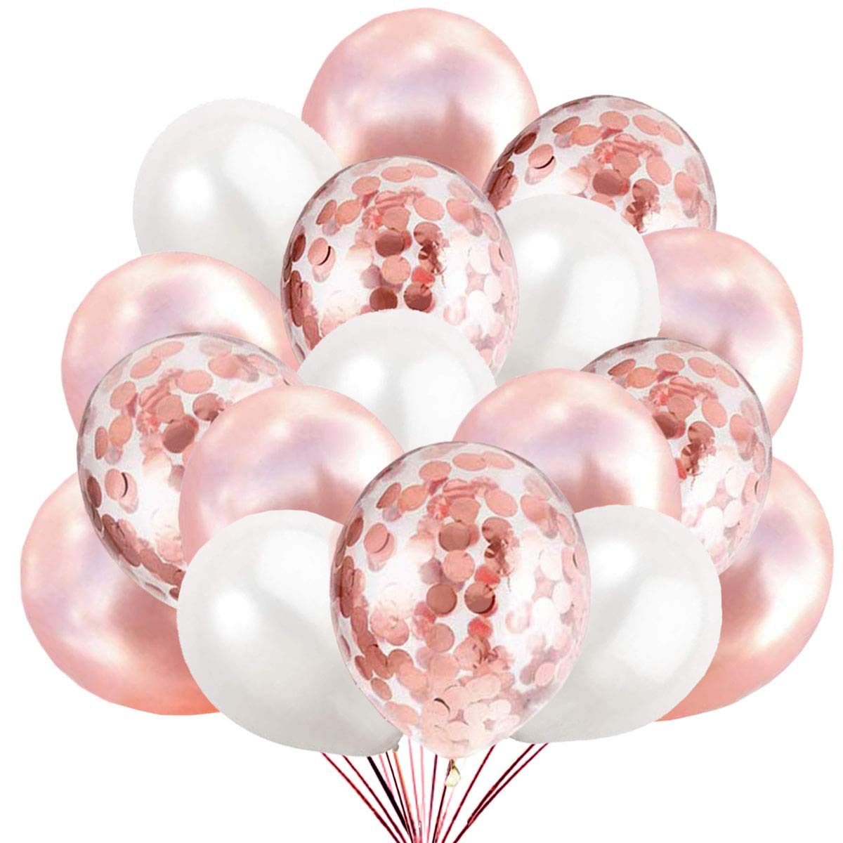50 Rosegold Balloons Confetti Rose Gold, 40 Classic Latex + 10 Transparent Confetti Balloon. Decoration for Birthday, Baby shower and Graduation Party