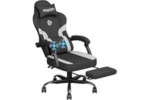HAPGIFTㅤ HapGIFT Gaming Chair, Ergonomic Gaming Chair with Footrest, Computer Chair with Massage Lumbar Support, Technology Fabric Gamer Chair with Headrest, Adjustable Swivel Chair for Adults, Black-Grey