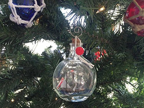 Hampton Nautical Santa Maria Model Ship in a Glass Bottle Christmas Ornament, 4"