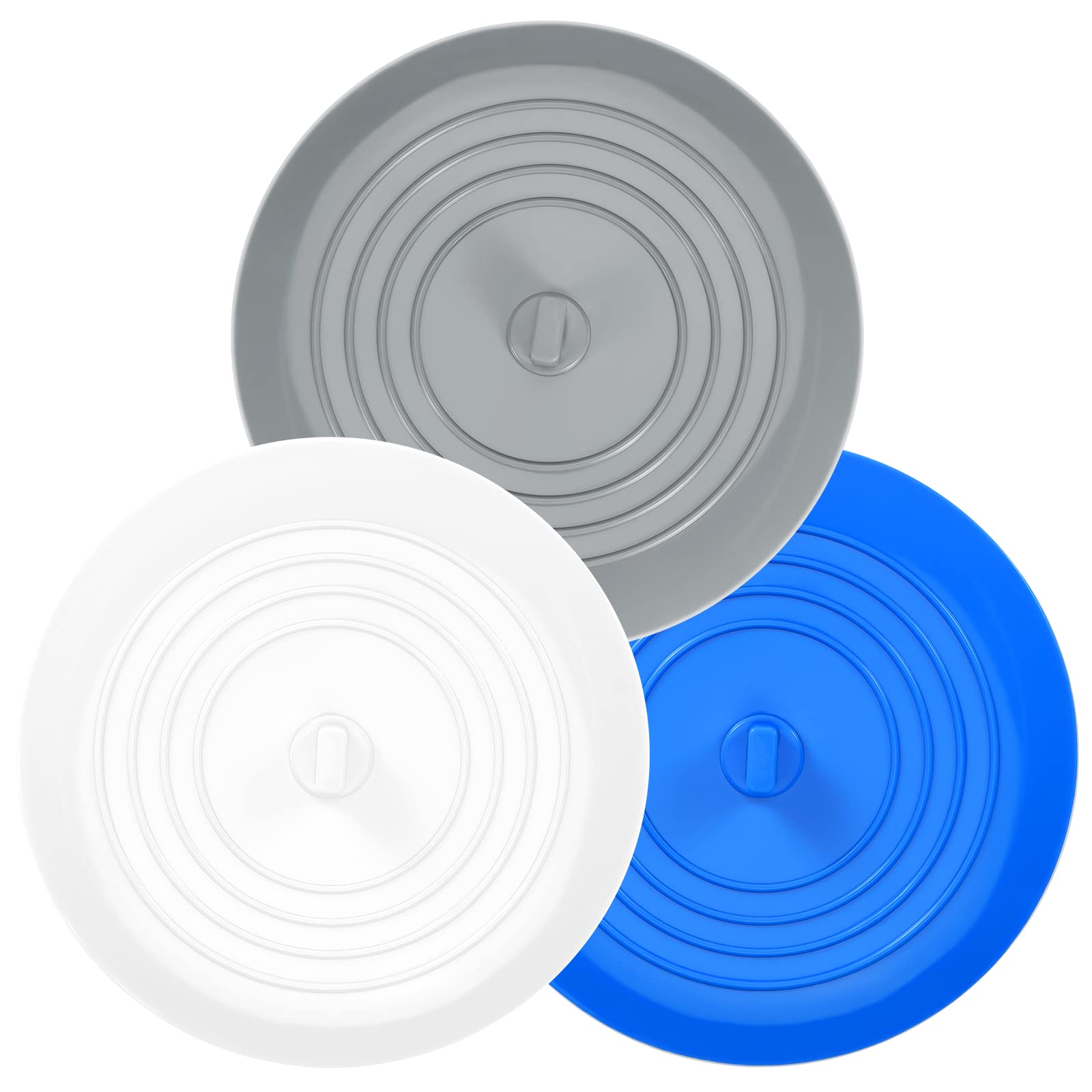 3PCS Universal Bath Stopper, 6" Recyclable Silicon Drain Stopper | Upgraded Plug Cover for Kitchen Sink & Basin, Bathrooms and Laundries (3p-white+grey+aqua)