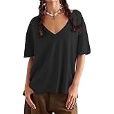 MAOECO Womens Oversized T Shirts Loose Fit V Neck Short Sleeve Tops Summer Casual Blouse Trendy 2026 Basic Tee