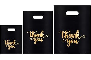 Heran 200PCS Thank You Bags with Handle Black Sale Bag for Small Business Clothes Boutique Gift, 3 Sizes Plastic Retail Grocery Shopping Bags, Reusable Goodie Bag Bulk for Store Party Favor Purchase