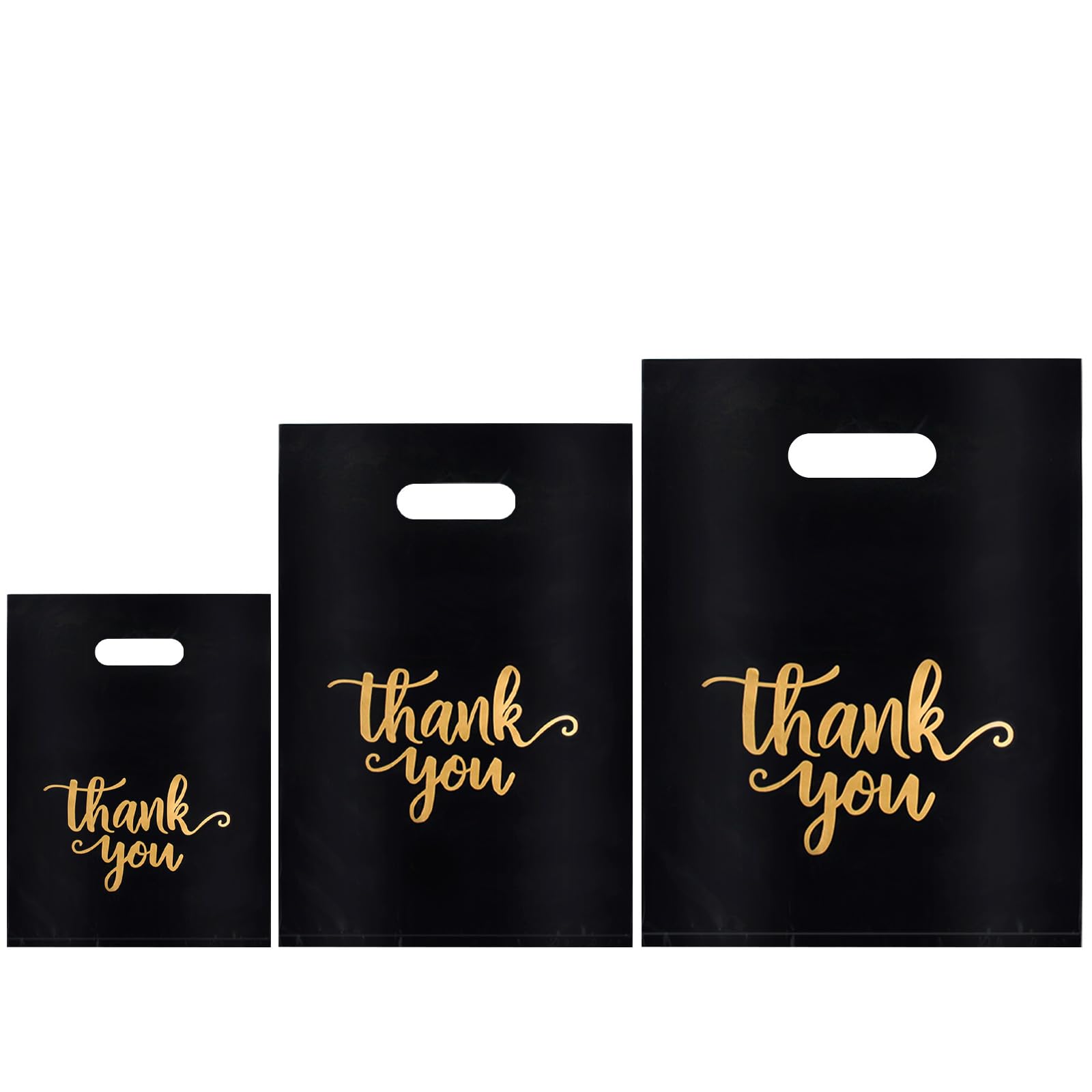 Photo 1 of Heran 200PCS Thank You Bags with Handle Black Sale Bag for Small Business Clothes Boutique Gift, 3 Sizes Plastic Retail Grocery Shopping Bags, Reusable Goodie Bag Bulk for Store Party Favor Purchase