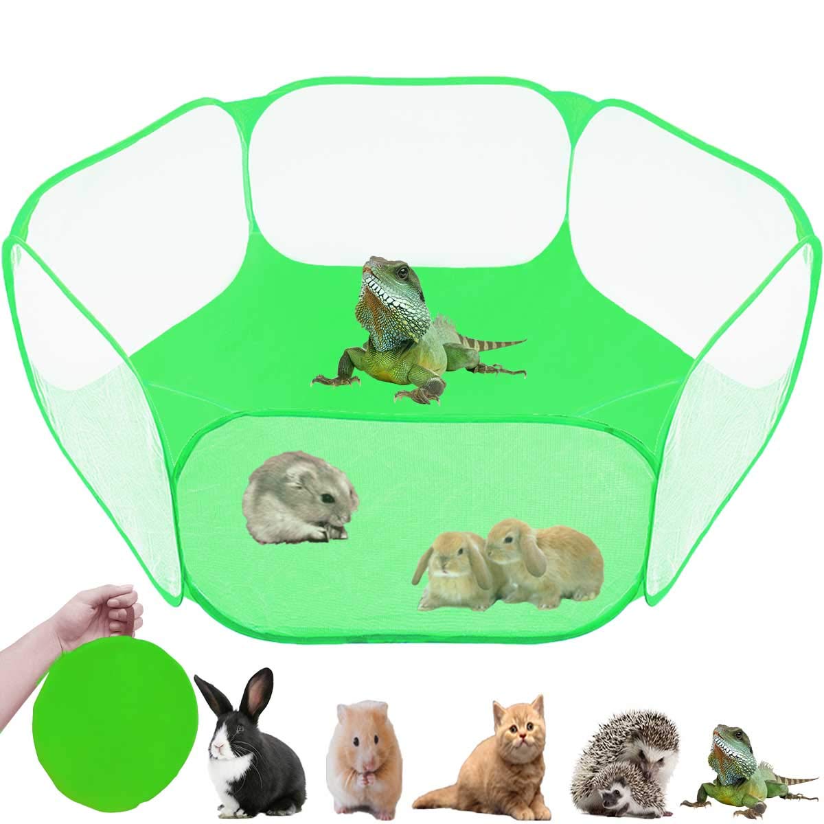 GABraden Small Animals Tent,Reptiles Cage,Breathable Transparent Pet Playpen Pop Open Outdoor/Indoor Exercise Fence,Portable Yard Fence for Guinea Pig,Rabbits,Hamster and Hedgehogs (Green)