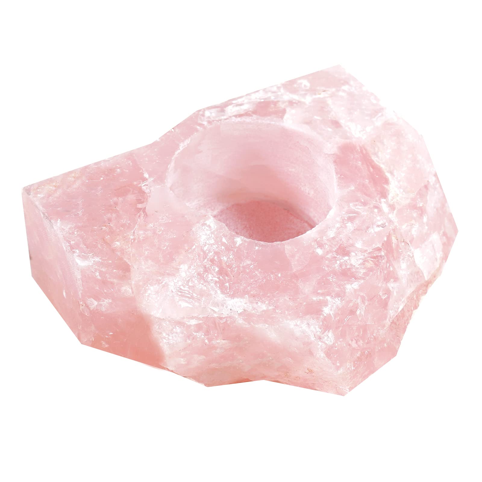 Soulnioi Natural Crystal Candle Holder Ornament Rough Stone Candle Tealight Holder for Home Garden Decoration-Rose Quartz