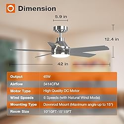 addlon Ceiling Fans with Lights, 42 inch Nickel