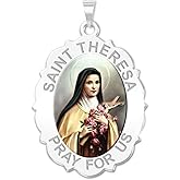 PicturesOnGold.com Saint Theresa - Scalloped Oval Religious Medal Color - 3/4 Inch X 1 Inch in Sterling Silver