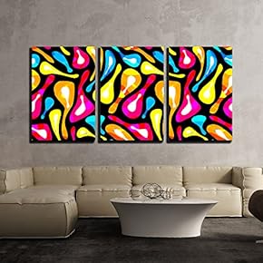 3 Piece Canvas Wall Art - Vector - Colored Graffiti Abstract Pattern on a Black Background - Modern Home Art Stretched and Framed Ready to Hang - 16"x24"x3 Panels