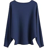 DENSSYNE Womens Oversized Lightweight Boat Neck Dolman Batwing Sweater Fall Winter Casual Slouchy Knitted Pullovers