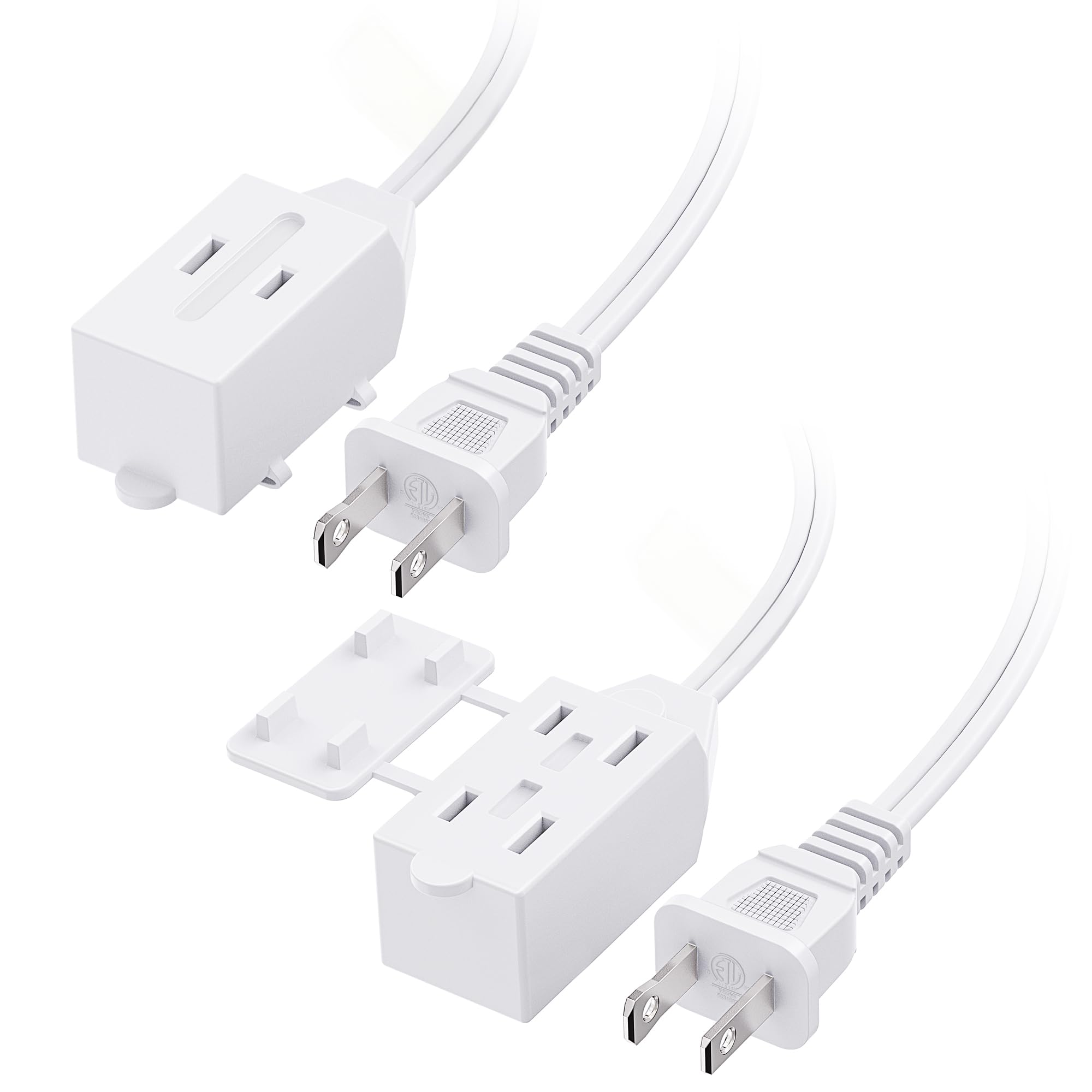 Photo 1 of [ETL Listed] Cable Matters 2-Pack 16 AWG 2 Prong Extension Cord 6 ft, 13A 3-Outlet Extension Cords with Tamper Guard, 13 Amp, 1625 Watts, White