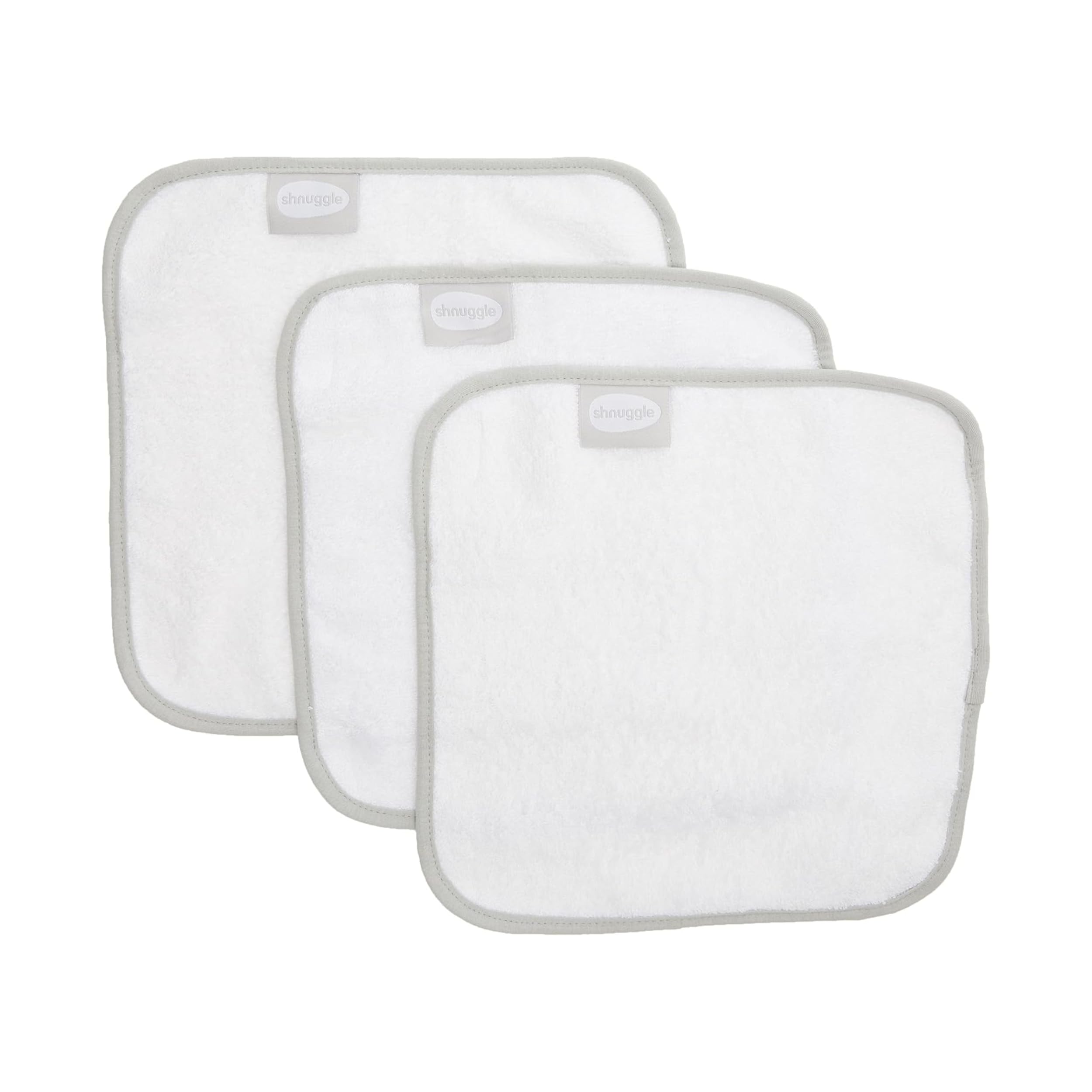 Shnuggle Baby Wash Cloths White | 3 Pack of Super Premium Soft Cloths | 26 x 26cm | Made from Natural Bamboo Cotton | Perfect for Sensitive Skin